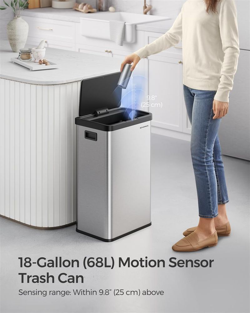 18 Gallon Motion Sensor Trash Can – Hands-Free – Soft Close Lid