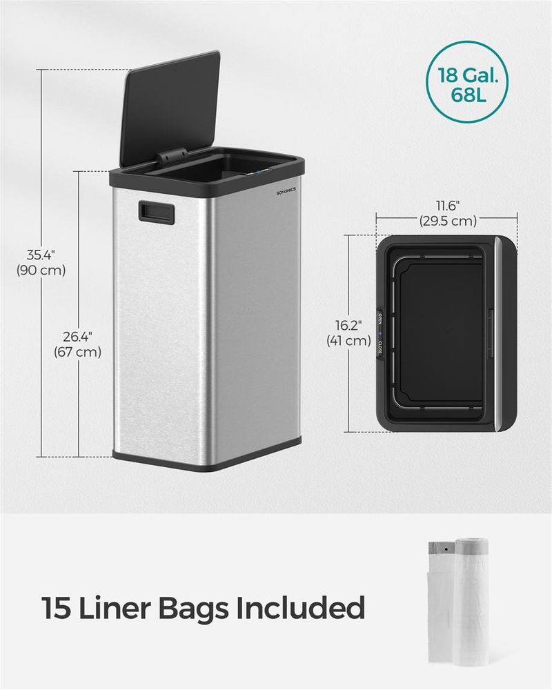 18 Gallon Motion Sensor Trash Can – Hands-Free – Soft Close Lid