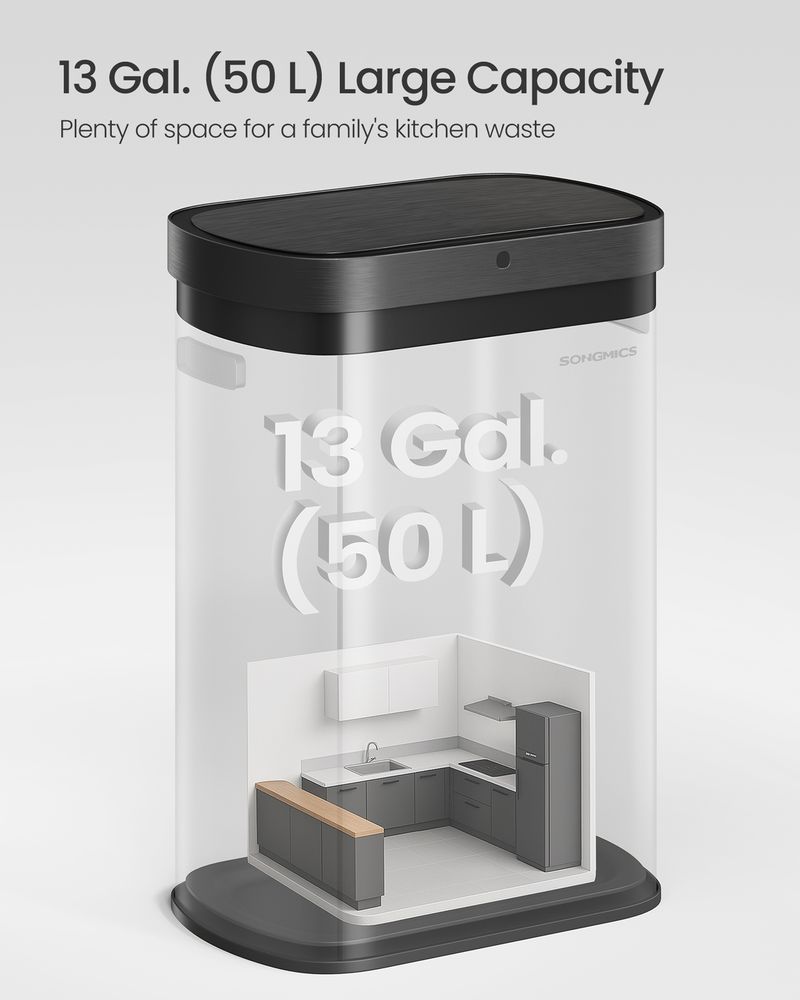 13 Gallon Motion Sensor Trash Can – Dual Open – Soft Close Lid