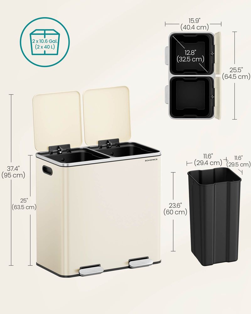 Trash Can - Dual 10.6 Gallon - Soft Close Pedal Kitchen