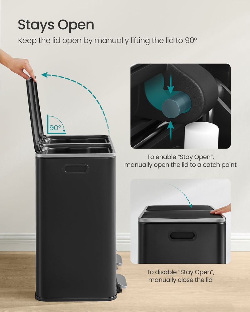 Double Kitchen Trash Can – 2 x 10.6 Gallon – Step Pedal Soft Close