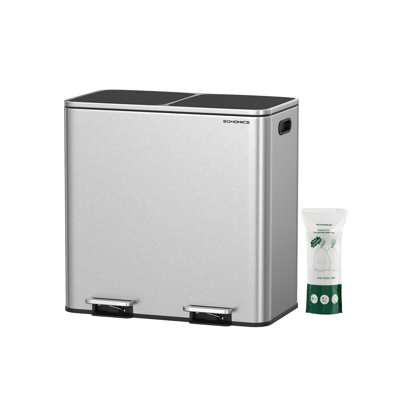 Double Kitchen Trash Can – 2 x 10.6 Gallon – Step Pedal Soft Close