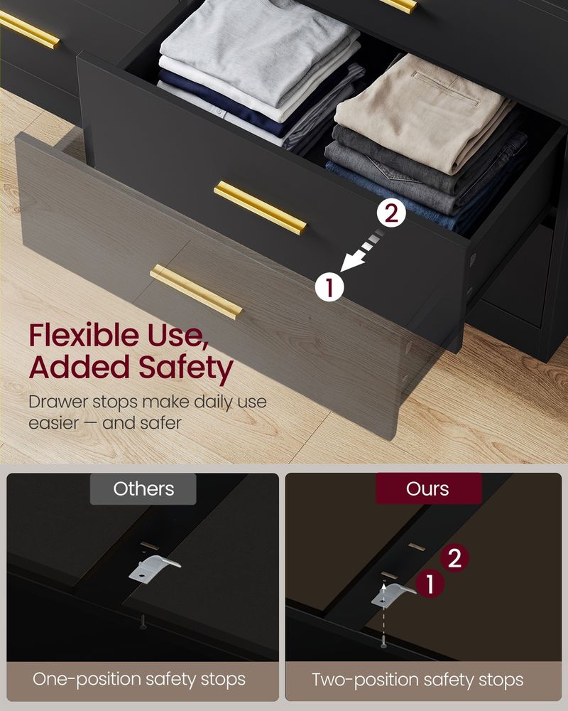 6 Drawer Dresser With Charging Station LED Lights Storage Cabinet