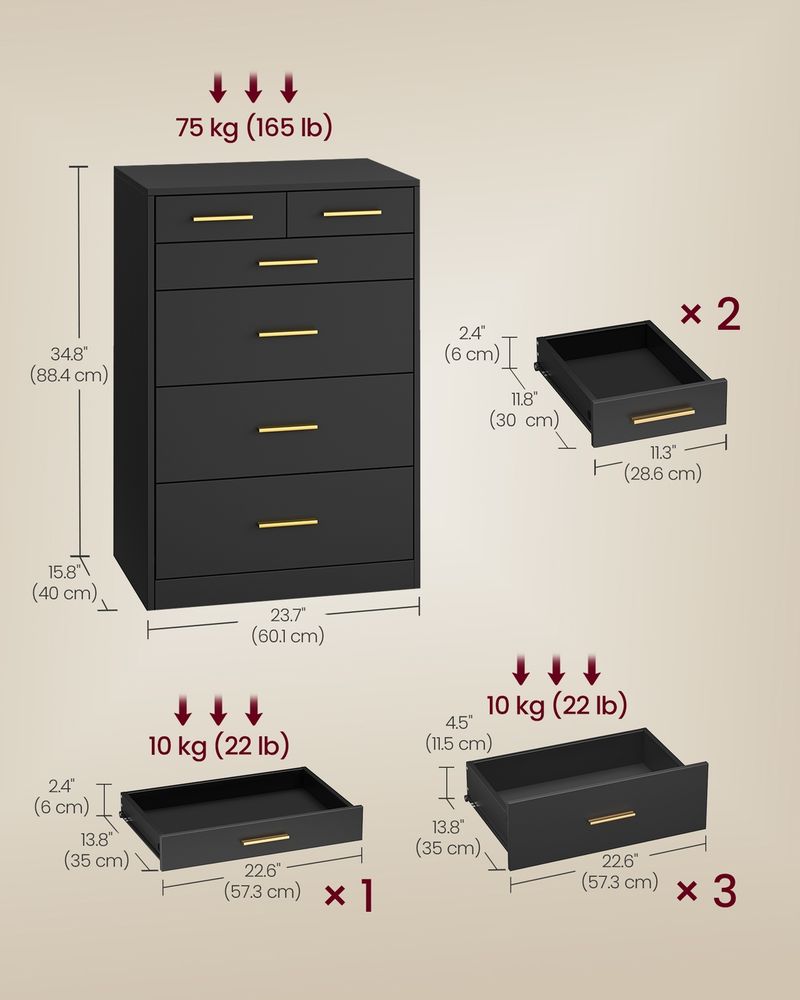 6 Drawer Dresser Chest Storage Cabinet Bedroom Organizer
