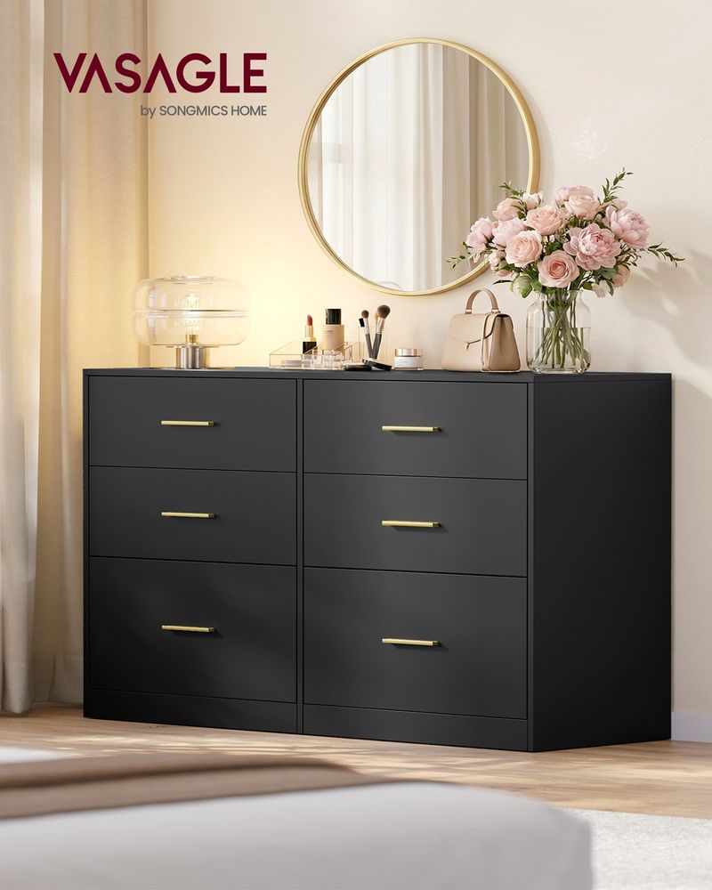 6 Drawer Dresser With Charging Station LED Lights Storage Cabinet