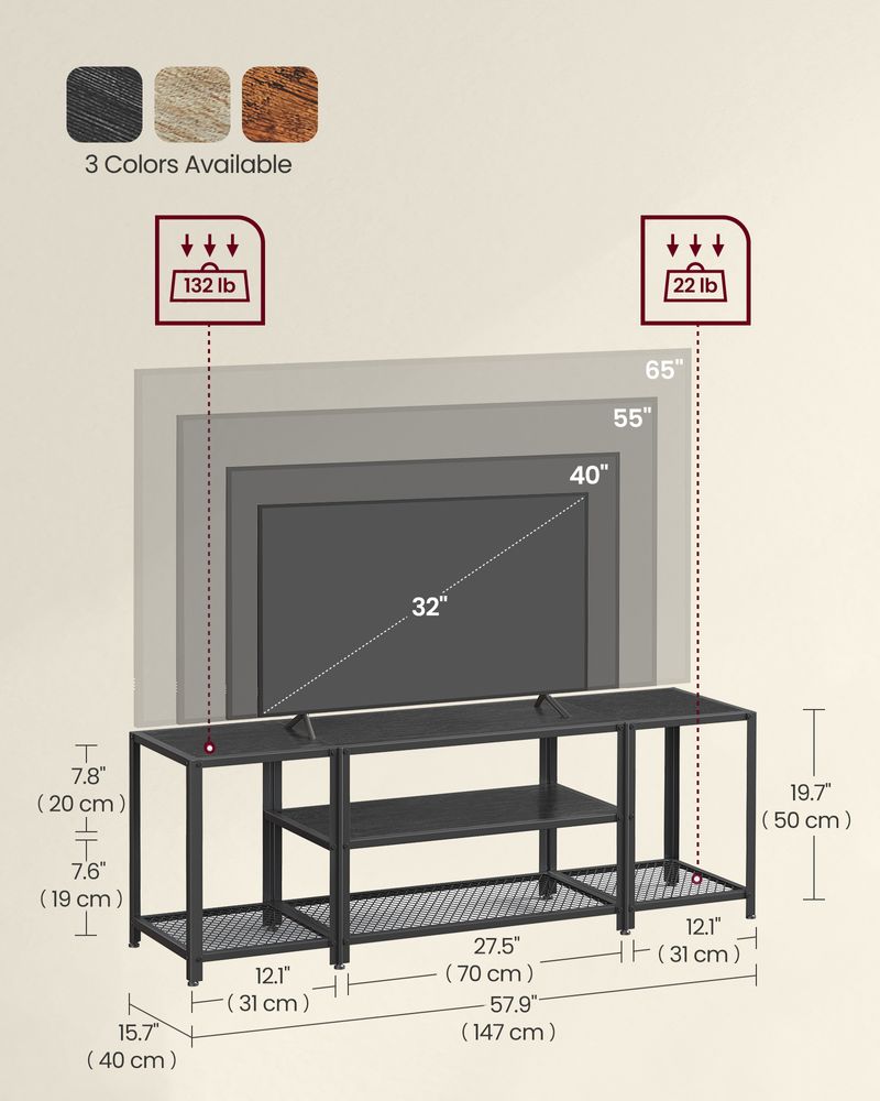 TV Stand for 65 Inch TV Modern Entertainment Center With Storage Shelves