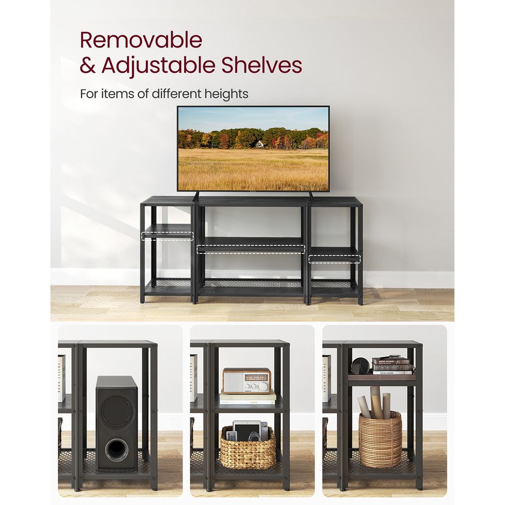 TV Stand - For 65 Inch TVs - Open Storage With Adjustable Shelves