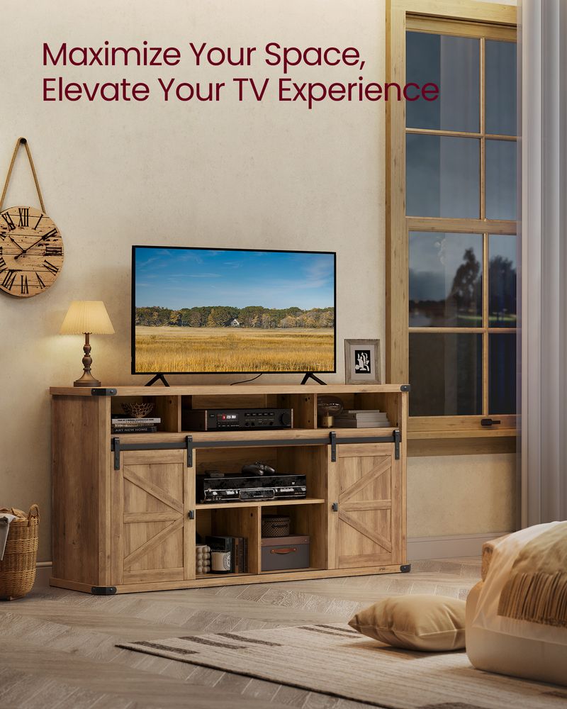 TV Stand - Farmhouse Style - With Charging Station - For Up To 65 Inch TVs