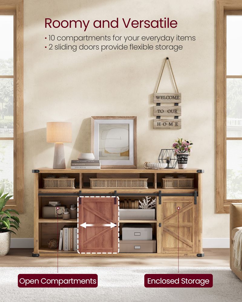 TV Stand - Farmhouse Style - With Charging Station - For Up To 65 Inch TVs