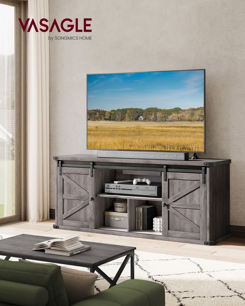 TV Stand - Farmhouse Style - With Charging Station - For Up To 65 Inch TVs