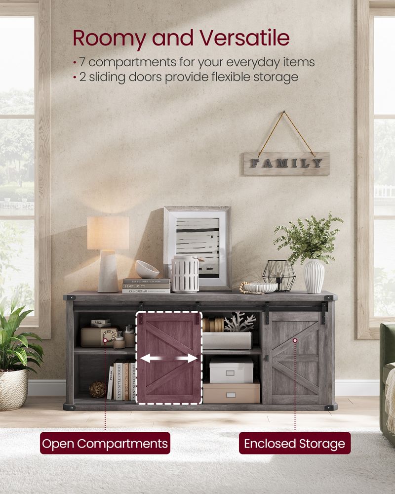 TV Stand - Farmhouse Style - With Charging Station - For Up To 65 Inch TVs