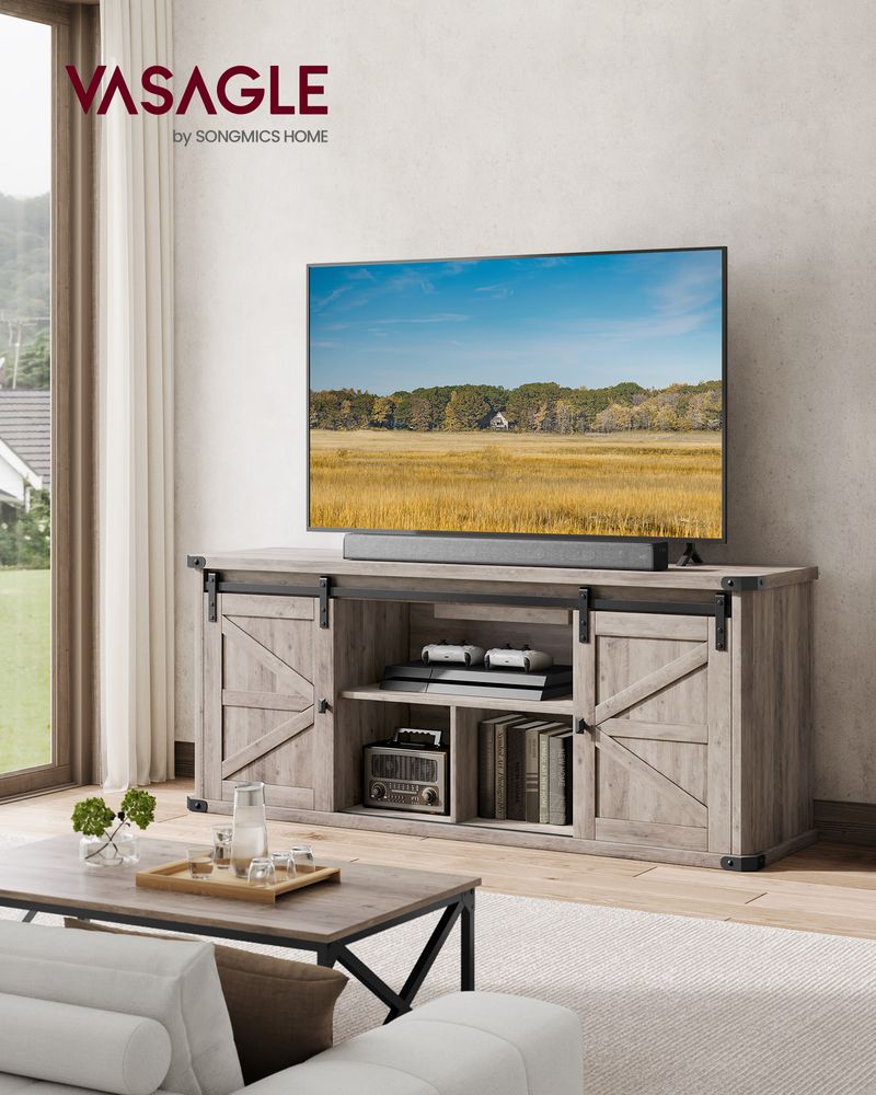 TV Stand - Farmhouse Style - With Charging Station - For Up To 65 Inch TVs