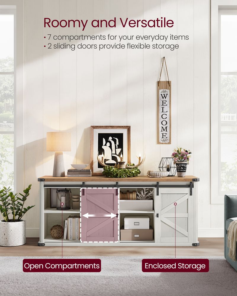 TV Stand - Farmhouse Style - With Charging Station - For Up To 65 Inch TVs