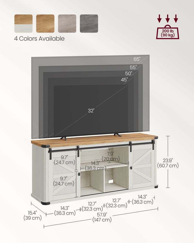 TV Stand - Farmhouse Style - With Charging Station - For Up To 65 Inch TVs