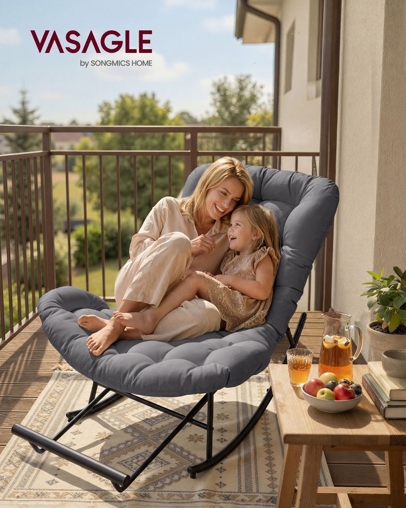 Papasan Rocking Chair – Adjustable Footrest – Cushioned Lounge Chair