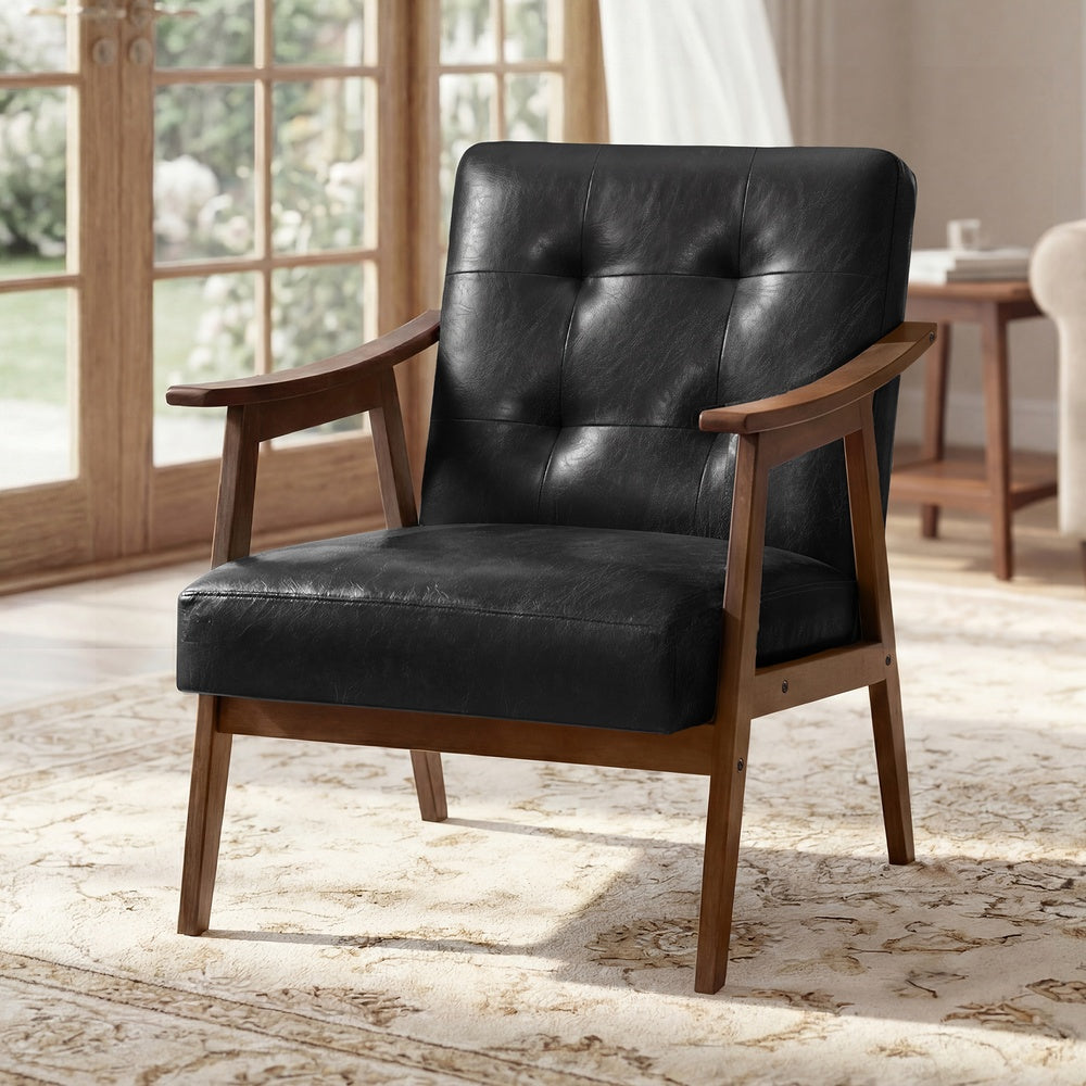 Accent Chair – Mid Century Modern PU Leather – Tufted Armchair