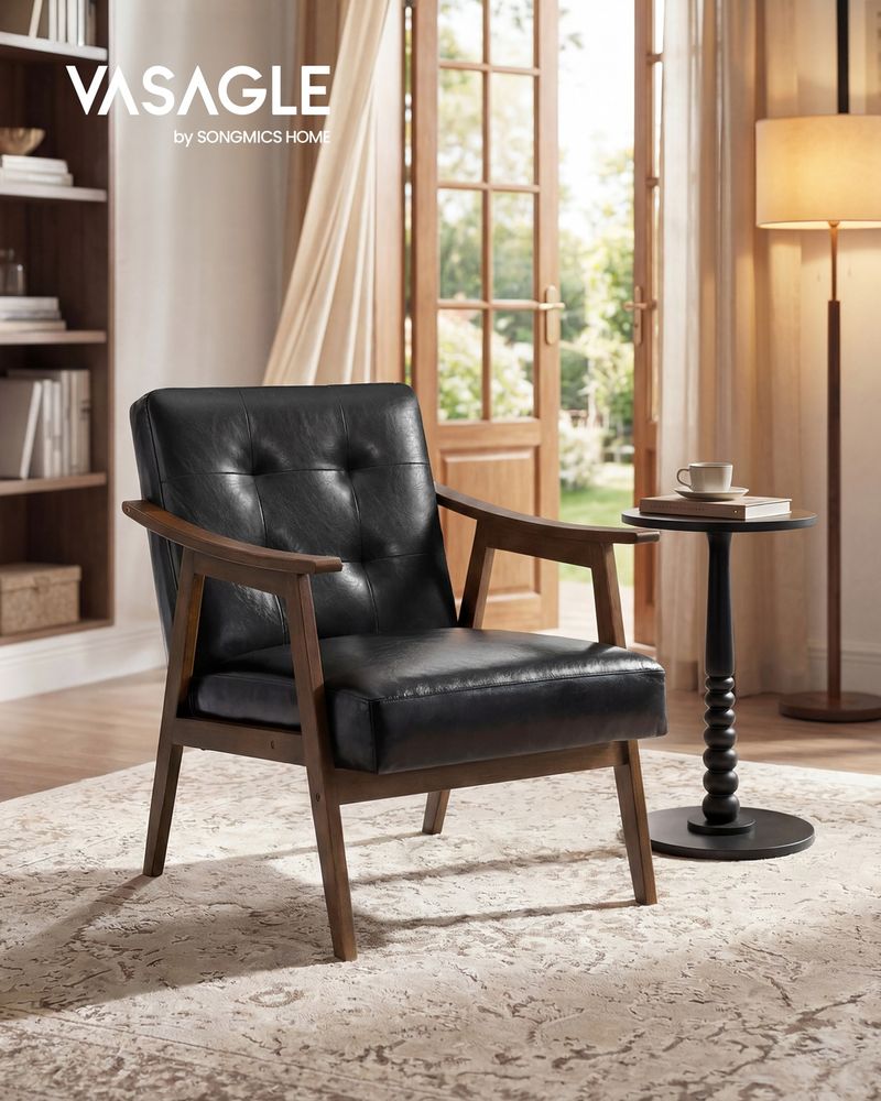 Accent Chair – Mid Century Modern PU Leather – Tufted Armchair