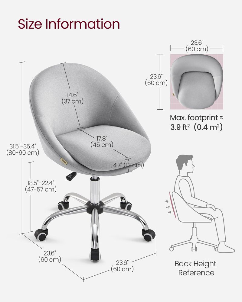 Ergonomic Swivel Vanity Chair - With Back And Wheels
