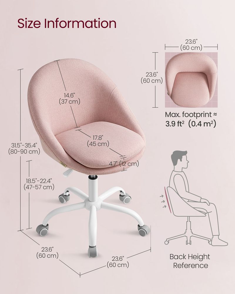Ergonomic Swivel Vanity Chair - With Back And Wheels