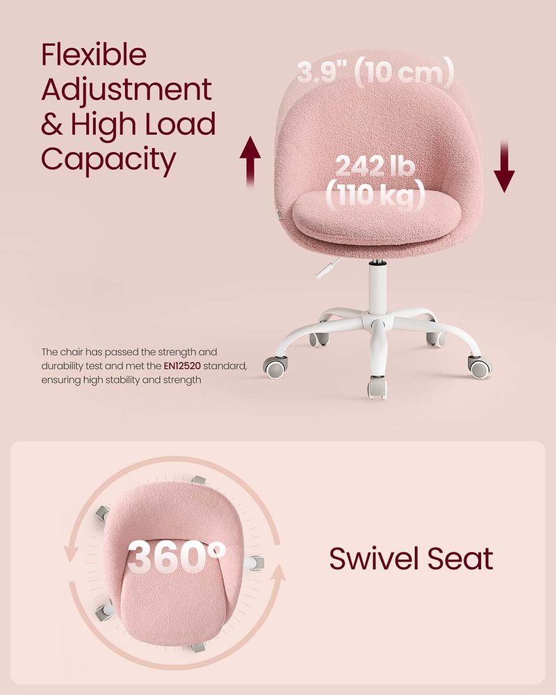 Ergonomic Swivel Vanity Chair - With Back And Wheels