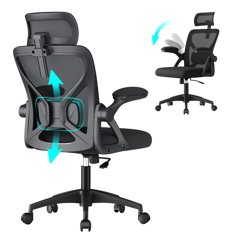 Office Chair – Ergonomic Mesh Back – Adjustable Lumbar Support & Headrest