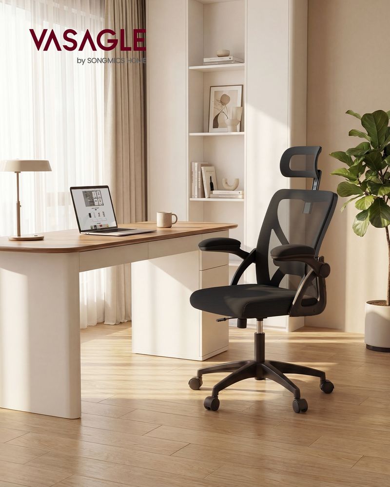 Office Chair – Ergonomic Mesh Back – Adjustable Lumbar Support & Headrest
