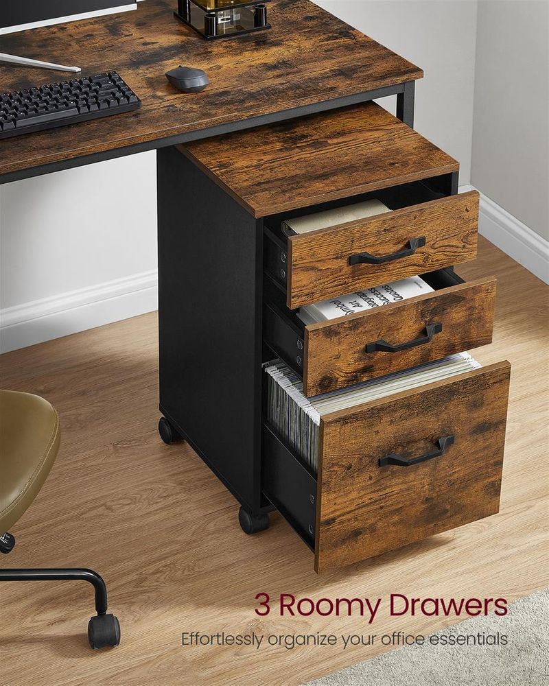 Filing Cabinet – 3 Drawers & Wheels – A4 and Letter File Storage