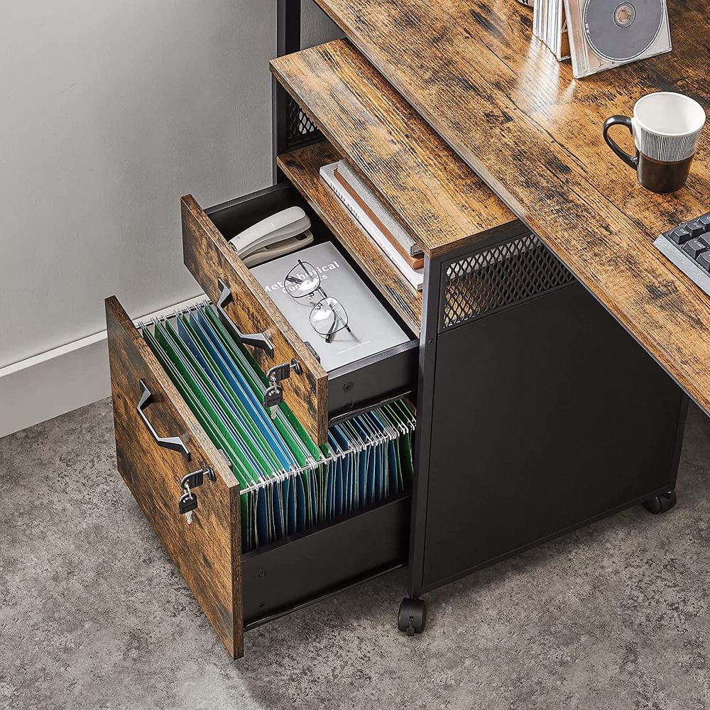 Mobile Filing Cabinet on Wheels – Lockable Drawers – Under Desk Storage