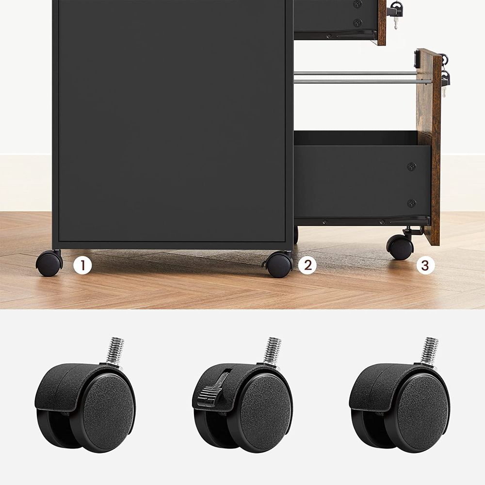 Mobile Filing Cabinet on Wheels – Lockable Drawers – Under Desk Storage
