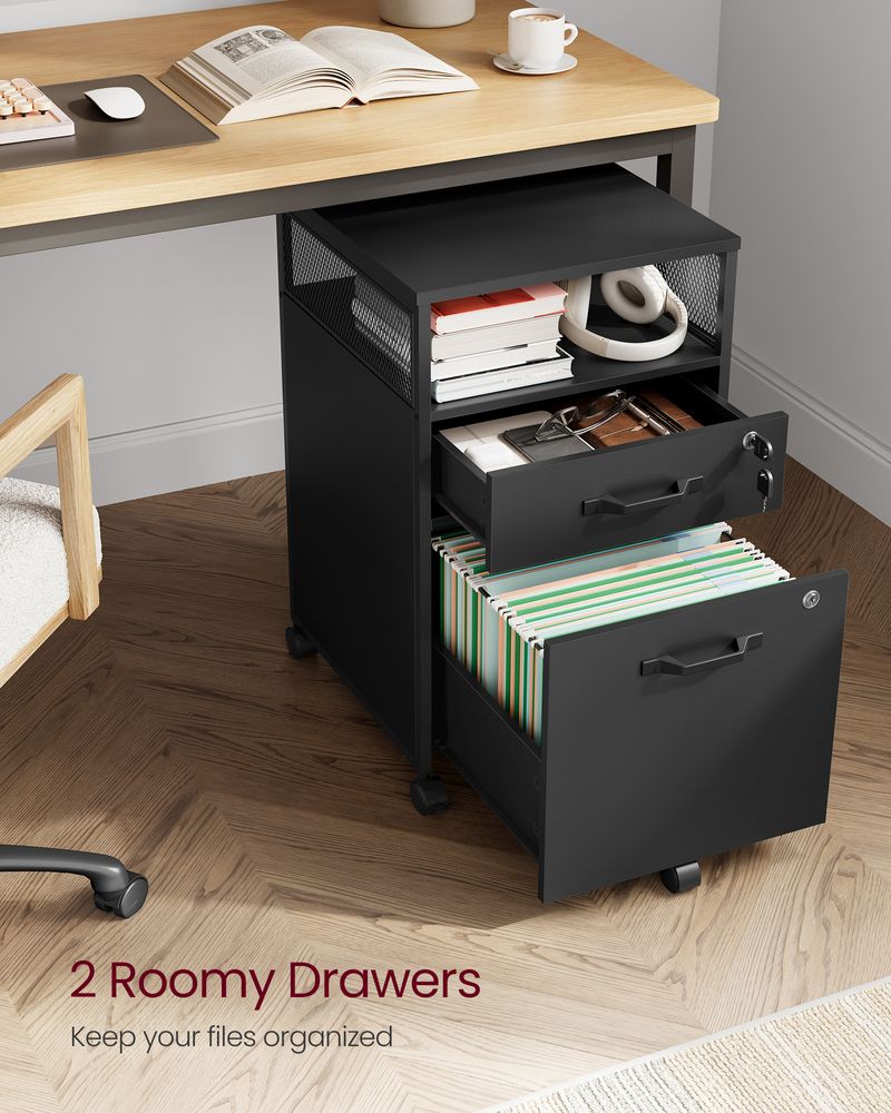 Mobile Filing Cabinet on Wheels – Lockable Drawers – Under Desk Storage