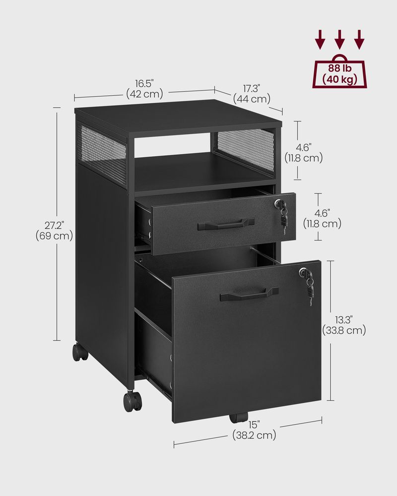 Mobile Filing Cabinet on Wheels – Lockable Drawers – Under Desk Storage