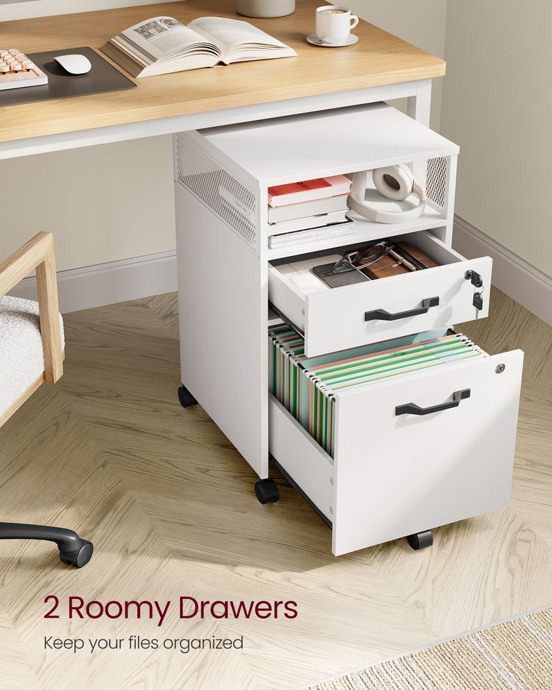 Mobile Filing Cabinet on Wheels – Lockable Drawers – Under Desk Storage