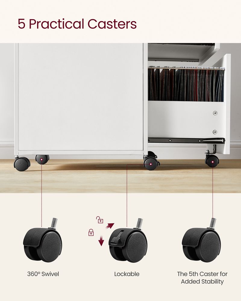 Mobile Filing Cabinet on Wheels – Lockable Drawers – Under Desk Storage