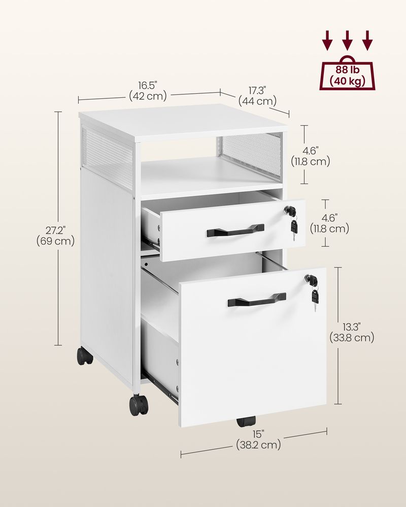 Mobile Filing Cabinet on Wheels – Lockable Drawers – Under Desk Storage