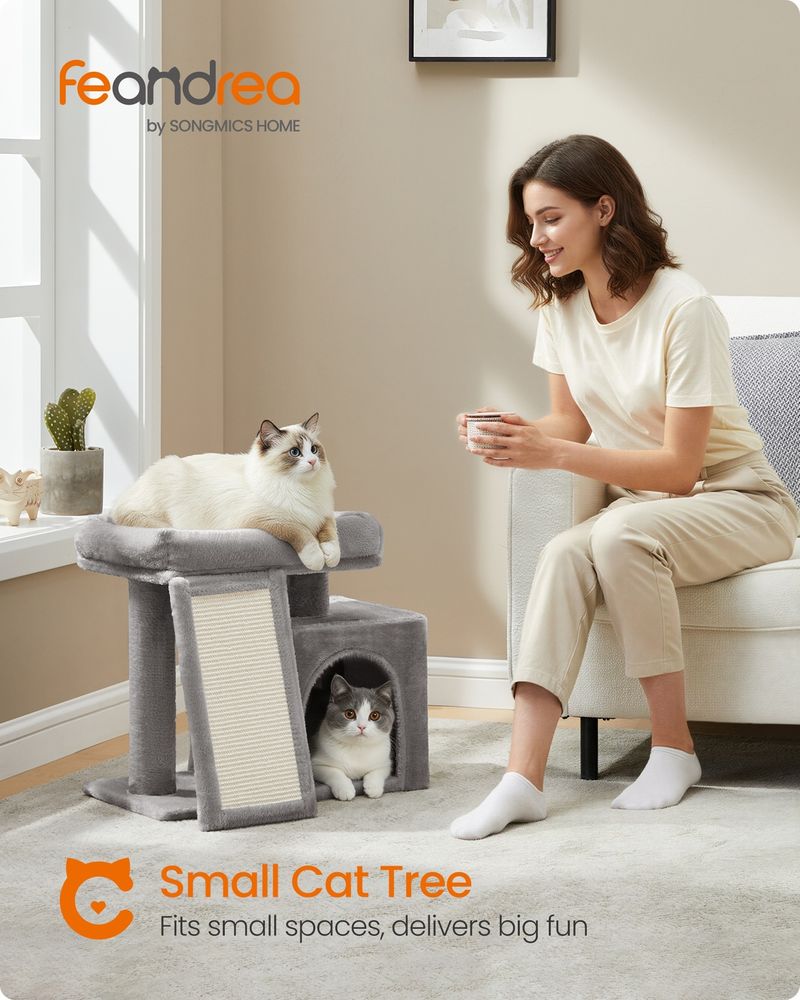 Cat Tree Condo With Ramp Small Cat Tower With Scratching Board