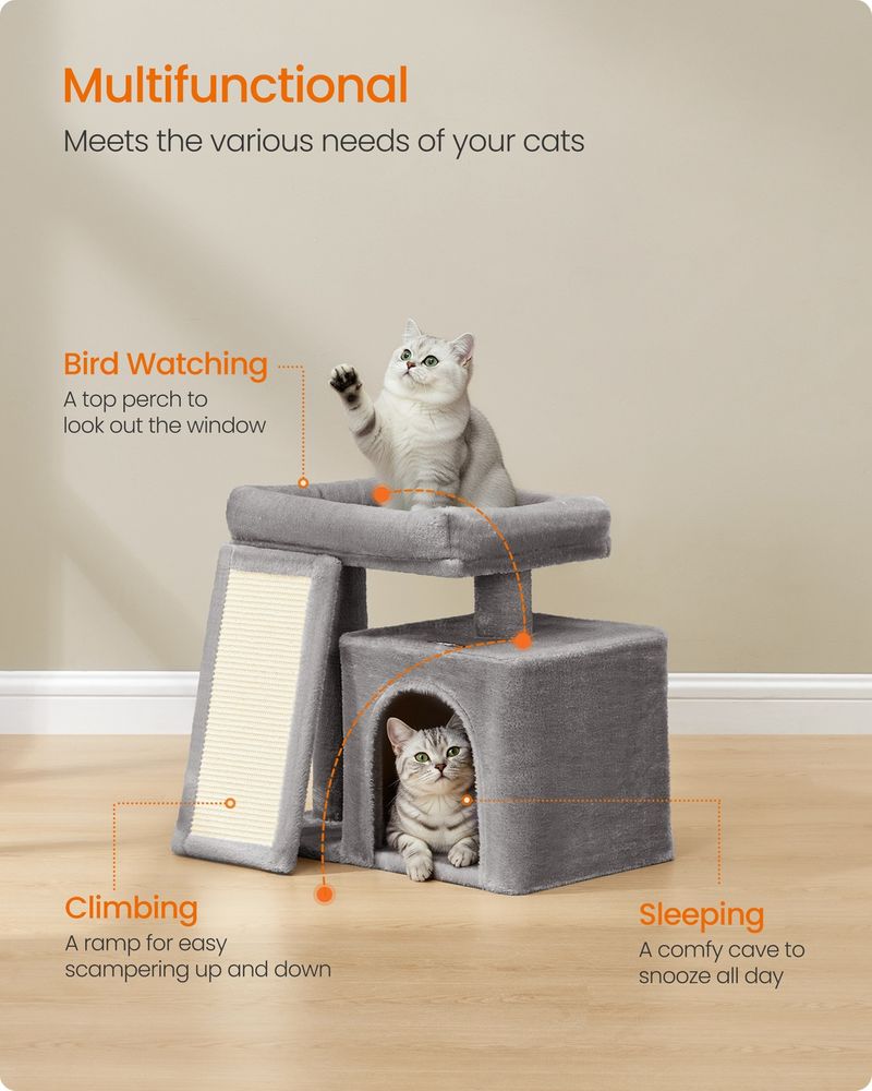 Cat Tree Condo With Ramp Small Cat Tower With Scratching Board