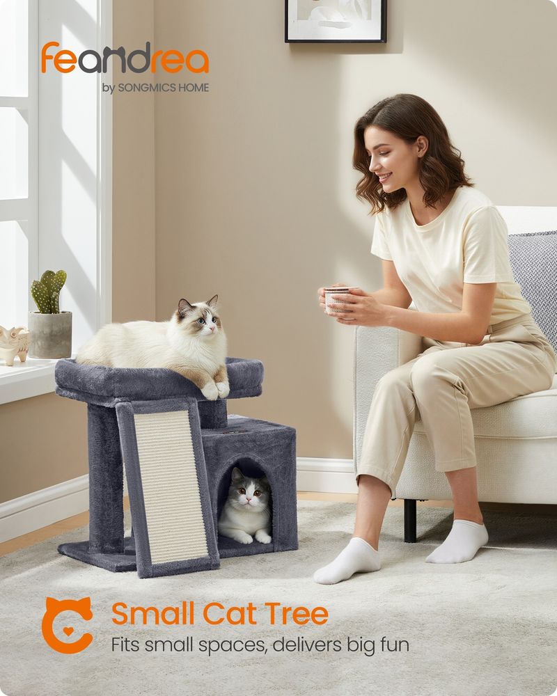 Cat Tree Condo With Ramp Small Cat Tower With Scratching Board