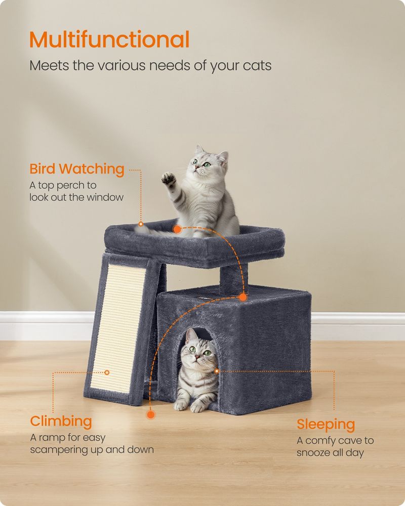 Cat Tree Condo With Ramp Small Cat Tower With Scratching Board