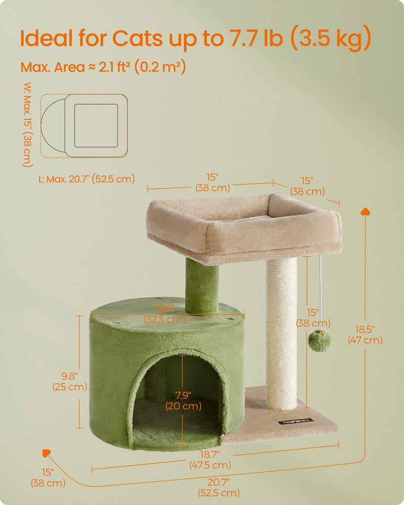 Cat Tower With Sisal Scratching Post Cat Condo With Perch and Cave