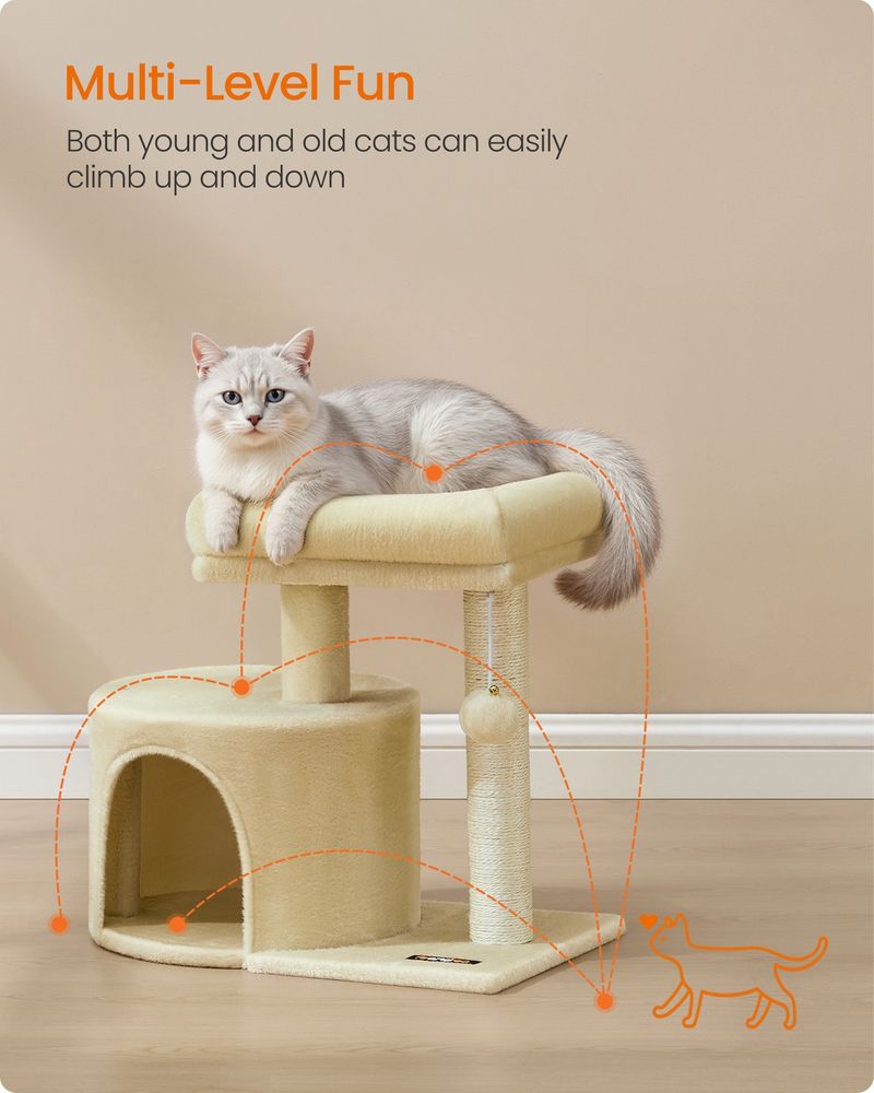 Cat Tower With Sisal Scratching Post Cat Condo With Perch and Cave