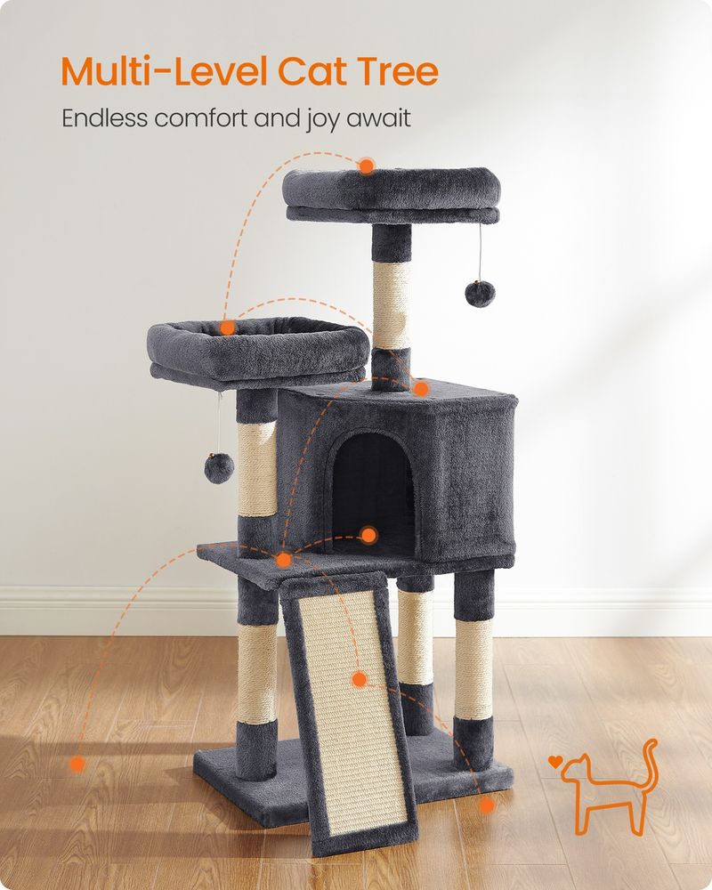 45 Inch Cat Condo With Scratching Post Multi Level Cat Tree