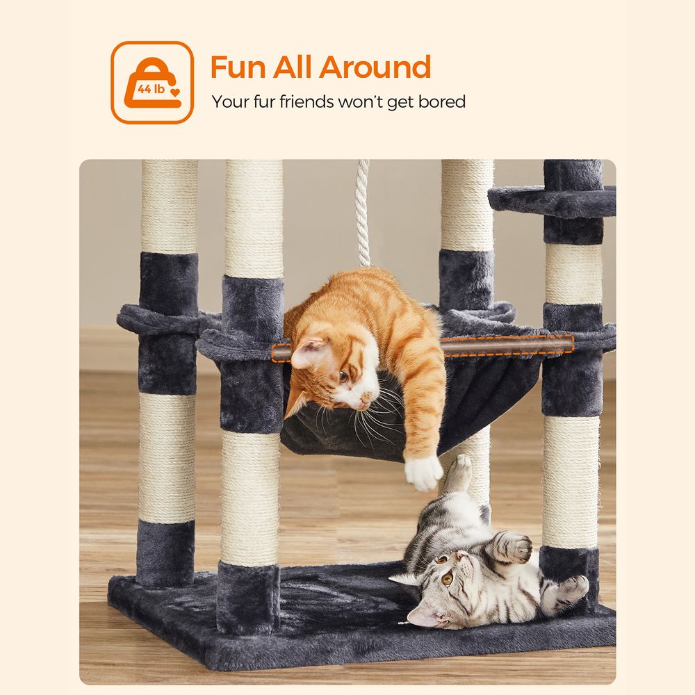 Cat Tree - 56.3 Inch - Scratching Posts Hammock Plush Perch