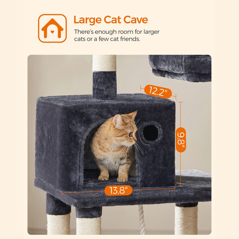 Cat Tree - 56.3 Inch - Scratching Posts Hammock Plush Perch