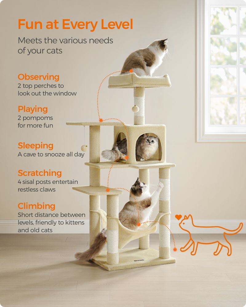 Cat Tower - Indoor Cat Tree - Scratching Posts Perches Hammock