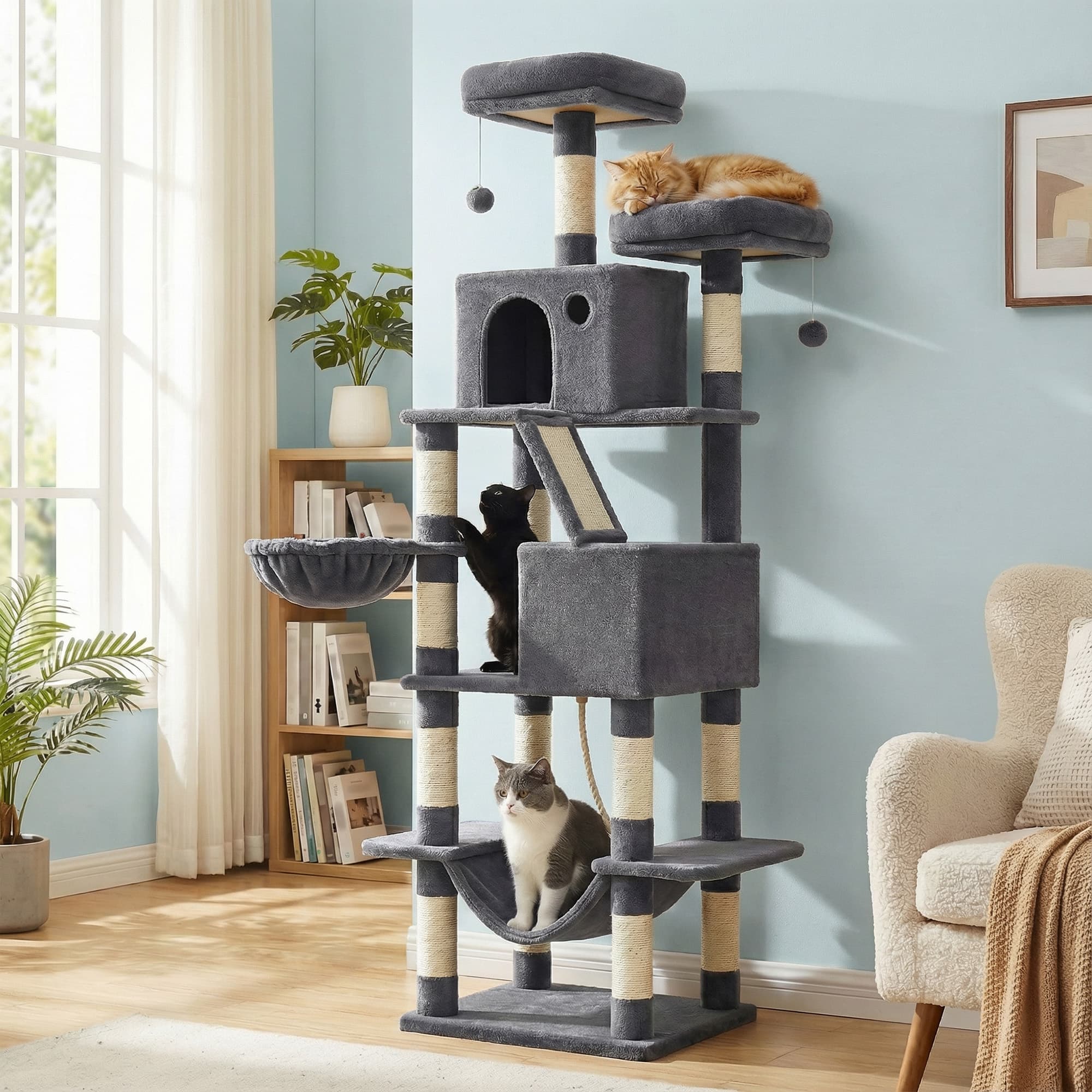 81 Inch Cat Tree With Scratching Posts Hammock Perches Multi Level Tower