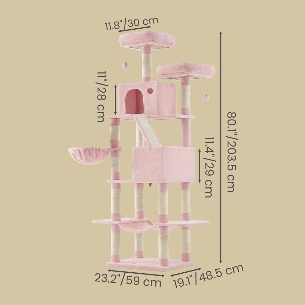 81 Inch Cat Tree With Scratching Posts Hammock Perches Multi Level Tower
