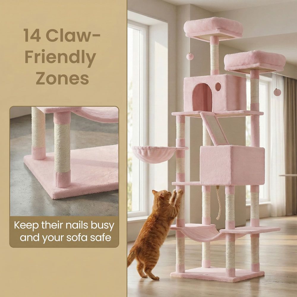 81 Inch Cat Tree With Scratching Posts Hammock Perches Multi Level Tower