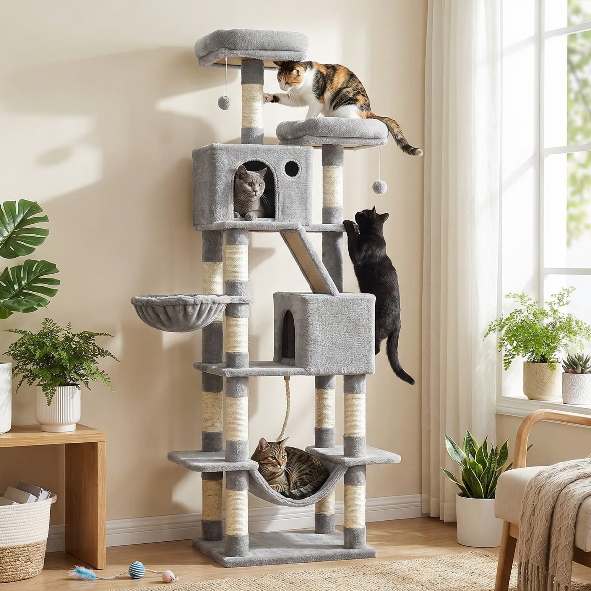 81 Inch Cat Tree With Scratching Posts Hammock Perches Multi Level Tower