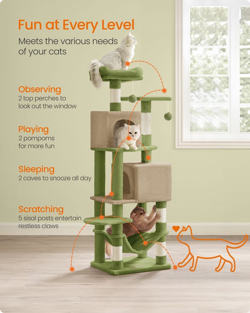 61 Inch Cat Tree With Scratching Posts Multi Level Cat Tower With Caves