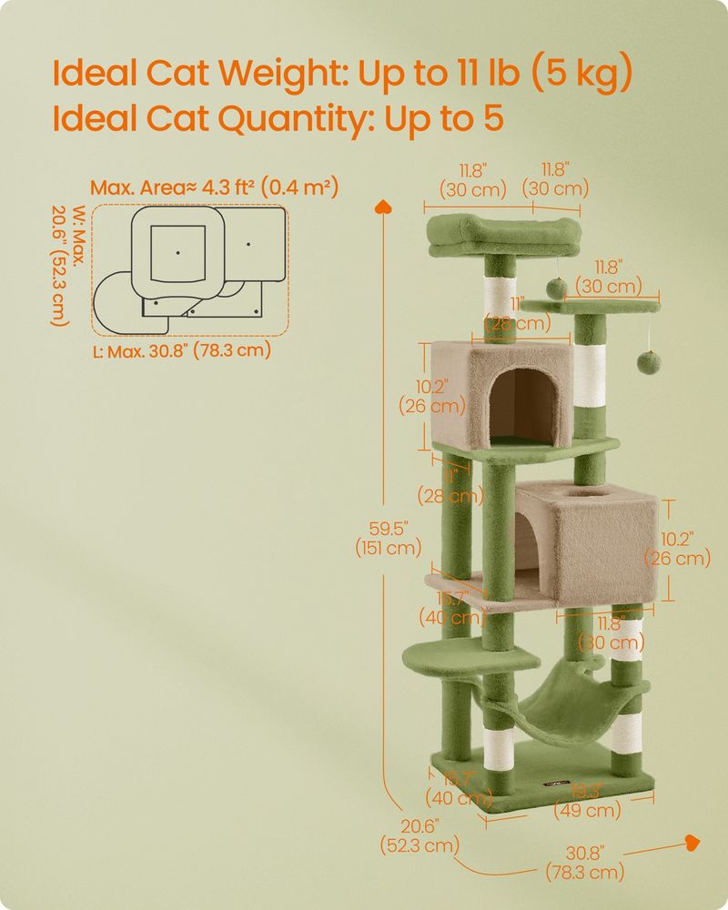 61 Inch Cat Tree With Scratching Posts Multi Level Cat Tower With Caves